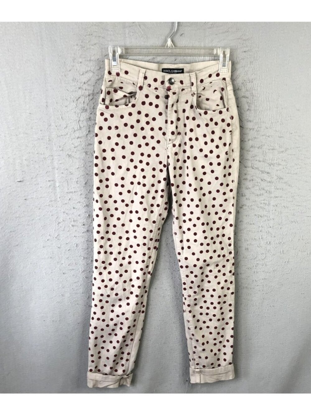 Dolce & Gabbana Jeans Women 2 Beige Polka Dot Skinny Mid Rise Marilyn Italy